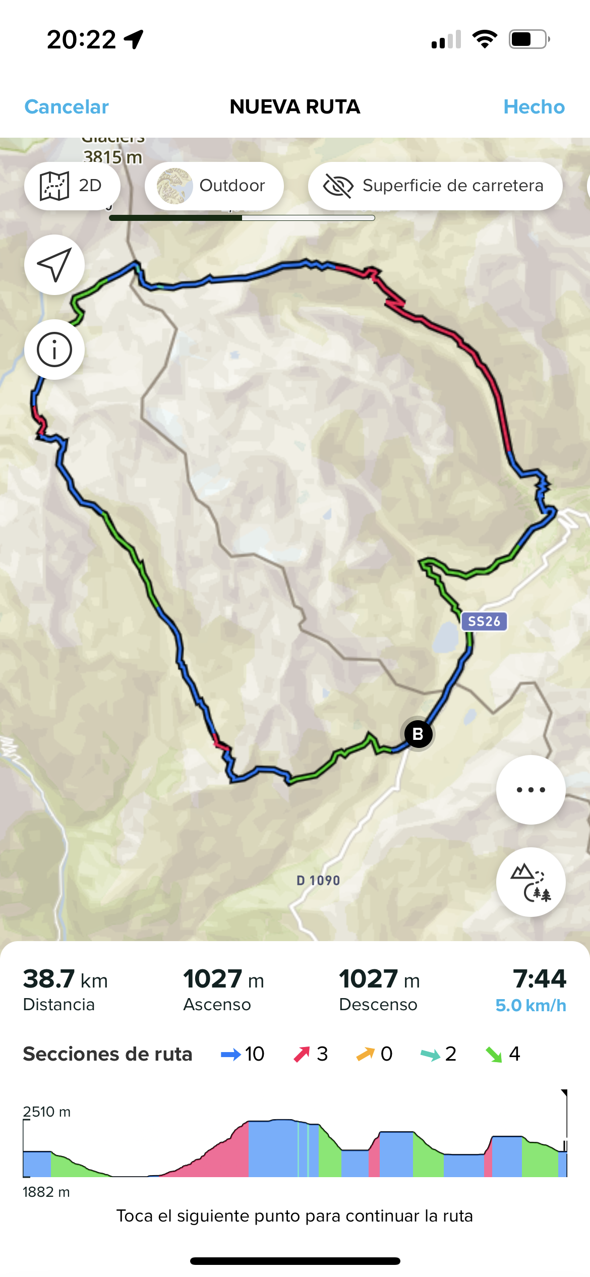 app con secciones de ruta