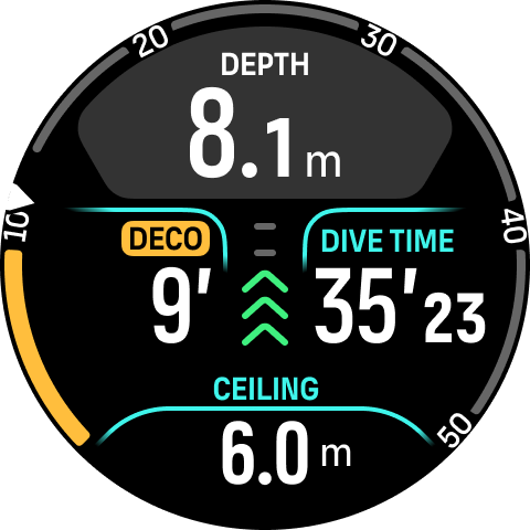 multigas deco6 (dekompresia s viacerými dýchacími zmesami 6 m)