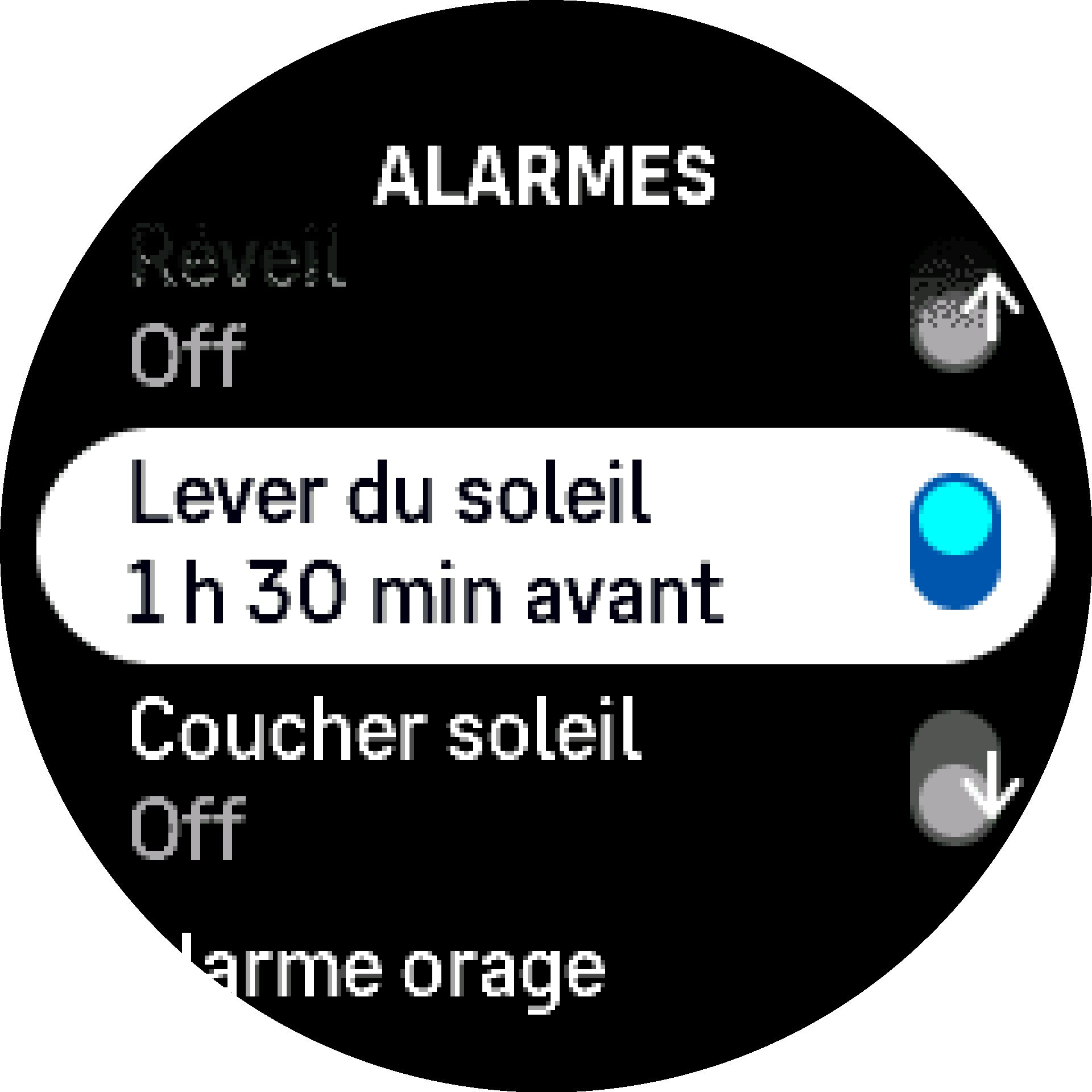 Activation/désactivation de l'alarme lever/coucher du soleil S9PP