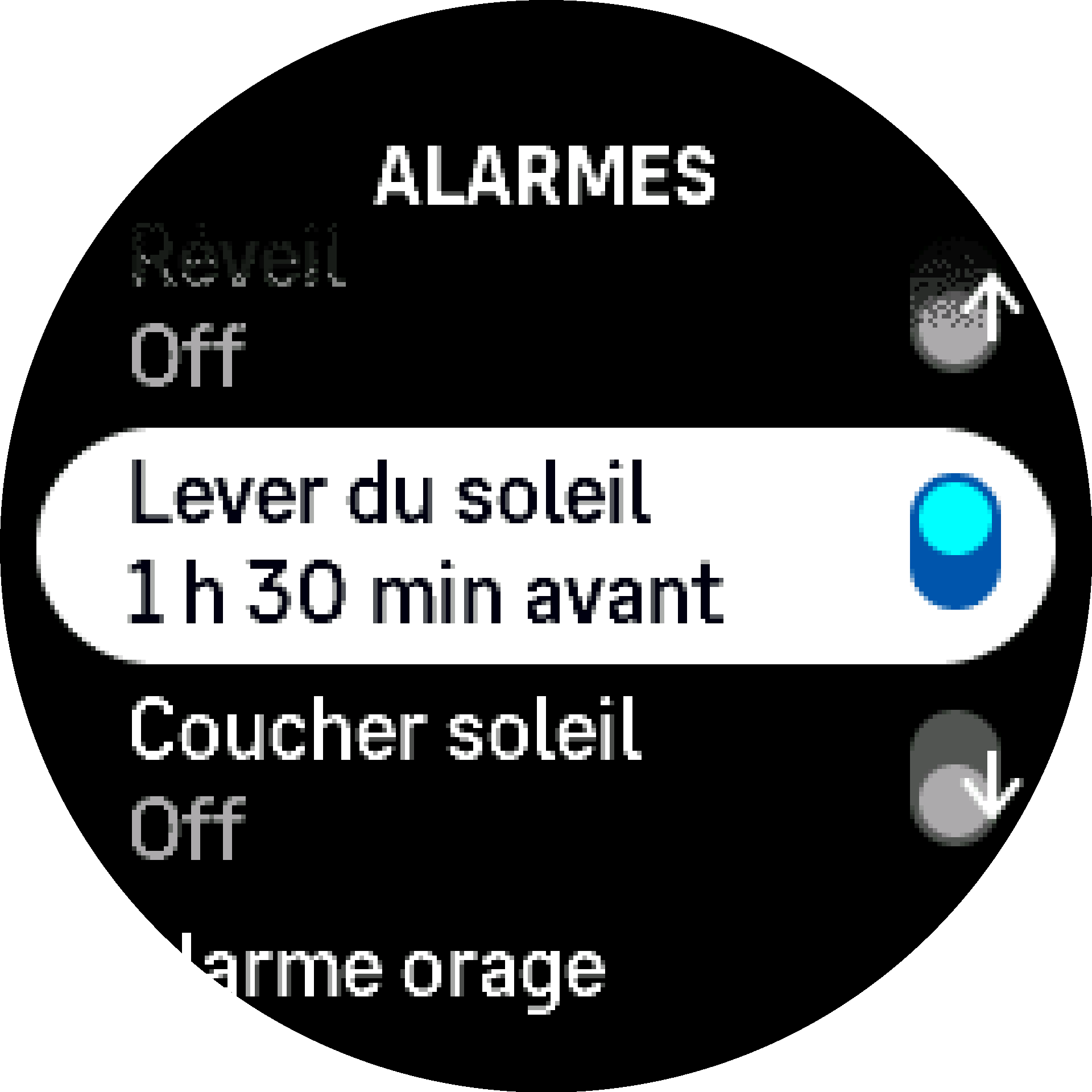 Activation/désactivation de l'alarme lever/coucher du soleil S9PP