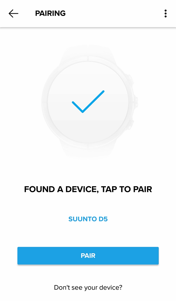 Sélectionnez votre Suunto D5 pour l’appairer à l'appli Suunto pour Android