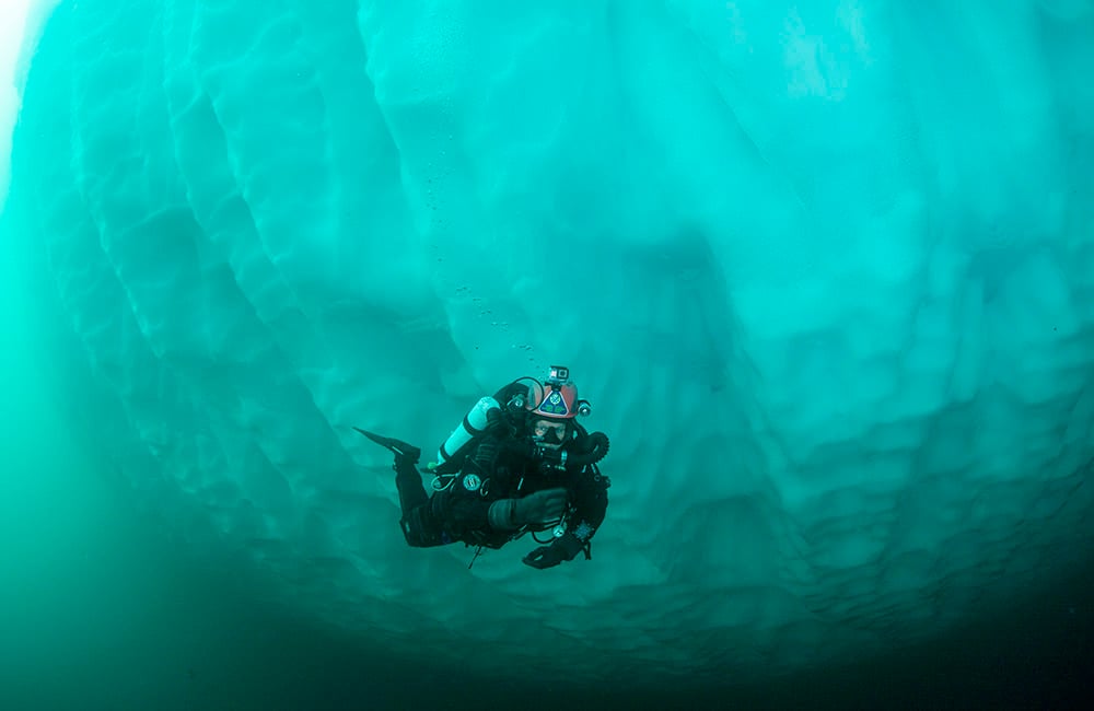 Diving the icy waters, around ice bergs and under the ice