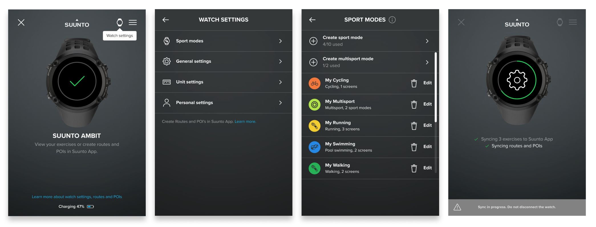 SuuntoLink update watch settings sport modes routes and POIs