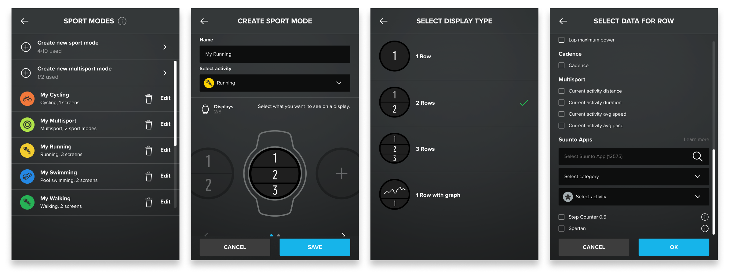 How do I create and edit sport modes for my Ambit 1 2 3 and