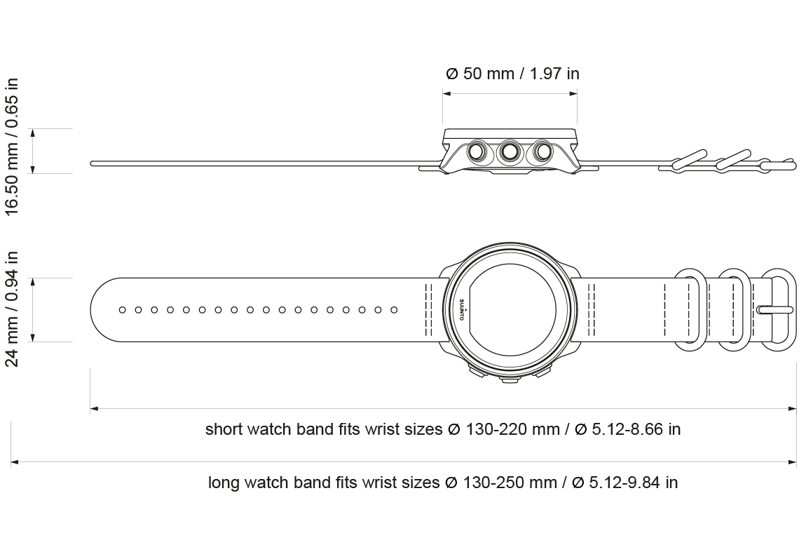 Suunto 9 store baro dimensions